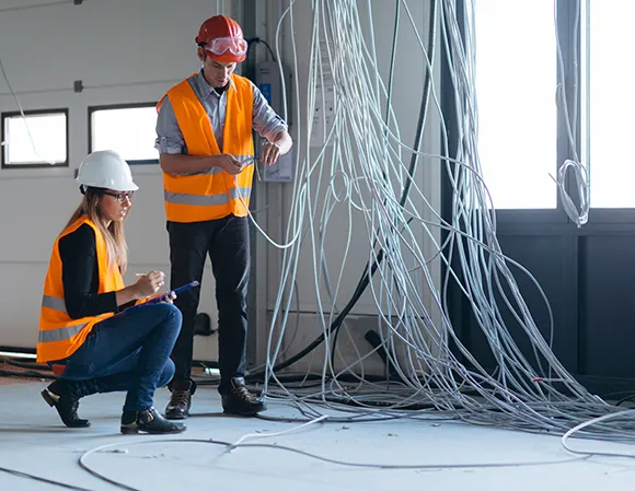 A skilled team of electricians handling the electrical wiring installation for a large retail space.